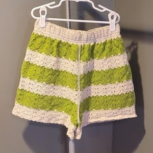 Rebellion Women's Crochet High Waist Mini Shorts, Green And Cream